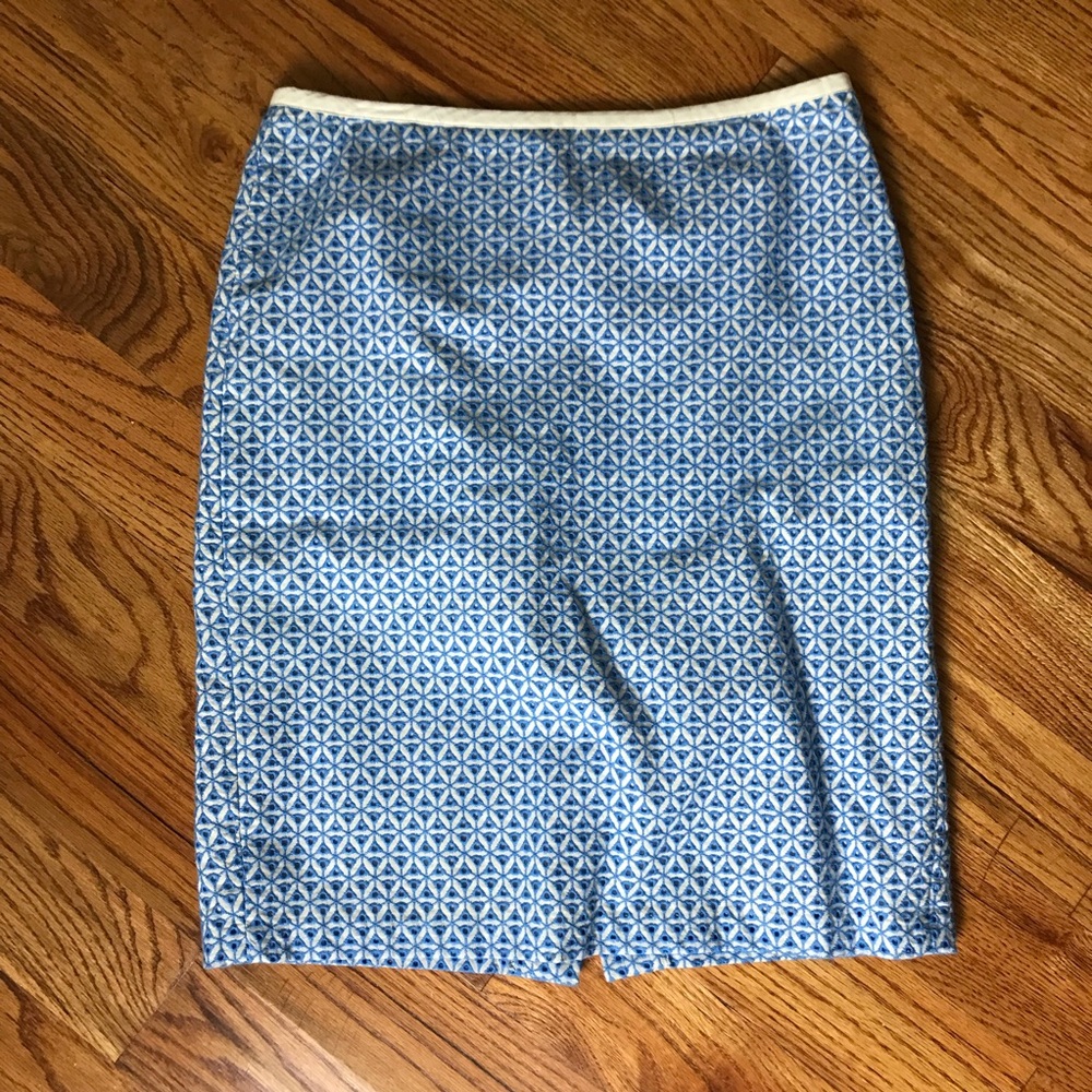Talbots Blue and Tan Eyelet Pencil Skirt